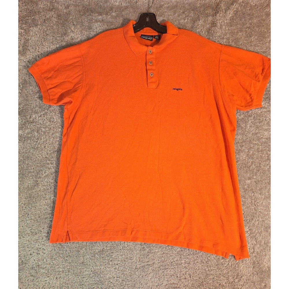 Vintage Patagonia Mens Short Sleeve Polo Shirt Orange XL 52821 Embroidered Logo